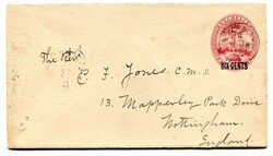 1896 'Six Cents' on 'EIGHT CENTS' stationery envelope addressed to ...