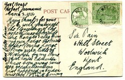 1914 postcard addressed to Kent England. Franked 1/2d 'Roo' and ...