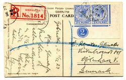 1927 postcard addressed to Denmark. Franked horizontal pair 2 1/2d ...