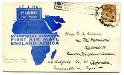 1931 Imperial Airways 1st Flight envelope, franked 1/- adhesive tied ...