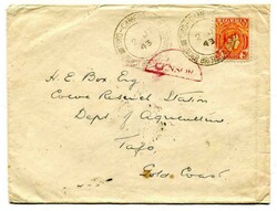 1943 censored envelope to Gold Coast. Franked Nigeria 2 1/2dadhesive ...