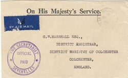 1949 stampless 'O.H.M.S.' envelope to Colchester cancelled "VICTORIA" ...