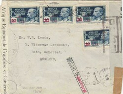 1944 censored envelope from Doba French Equatorial Africa to Bath. ...