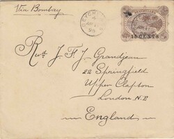 1898 '18 CENTS' on 'THIRTY CENTS' stationery envelope 'Via Bombay' ...