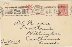 1923 1d stationery card to the UK cancelled "JOHANNESBURG BRITISH ...