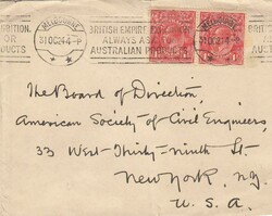 1924 envelope to New York franked horizontal pair 1½d tied ...