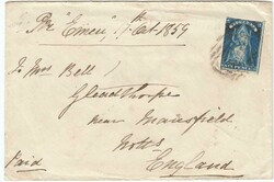 1859 envelope to the U.K. "Per "EMEU" 17th Oct 1859" franked 6d ...