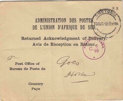 1918 censored 'Returned Acknowledgment of Deliver/Avis deReceptionen ...