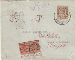 1930 underpaid envelope from Kampala. On arrival 31c postage due ...