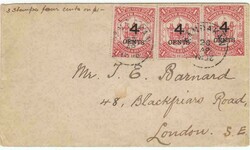 1896 envelope to London franked three examples '4 CENTS' on '$1' tied ...