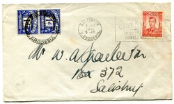 1951 taxed local envelope franked 1d adhesive tied "SALISBURY" ...