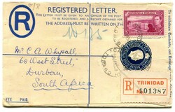 1952 6c registered stationery envelope addressed to Durban South ...