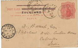 1897 G.B. 1d overprinted stationery postcard cancelled "ESHOWE" c.d.s ...