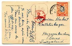 1943 double censored postcard addressed to Switzerland. Franked 20c ...