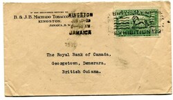 1923 envelope addressed to British Guiana. Franked 1 1/2d adhesive ...