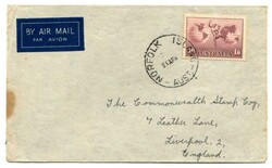 1947 airmail envelope addressed to Liverpool. Franked Australian 1/6d ...