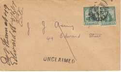 1917 local envelope franked 2 x ½d adhesives, one ovpt "WAR TAX" ...
