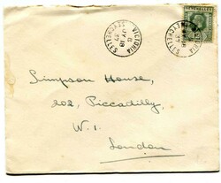 1937 envelope addressed to London with some light toning franked 12c ...