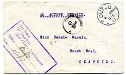 1917 stampless censored 'On Active Service' envelope addressed to ...