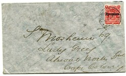 1910 envelope addressed to Cape Town. Franked 1d small arms tied ...