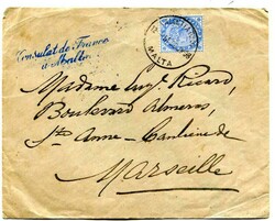 1898 envelope addressed to Marseille France franked 2 1/2d adhesive ...