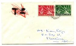 1952 taxed envelope to Plumtree Southern Rhodesia franked 1 1/2d & ...