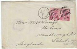 1901 envelope to Salisbury franked horizontal pair 1d adhesives tied ...