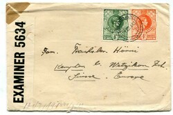 1943 censored envelope to Switzerland franked 1/2d & 4d adhesives ...
