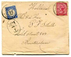 1901 taxed envelope addressed to Amsterdam franked 1d adhesive tied ...