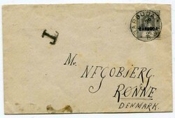 1924 taxed envelope to Denmark. Franked 2d overprinted adhesive tied ...