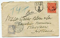 1922 underpaid envelope from Bathurst to Holland. On arrival 20c ...