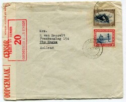 1939 censored envelope to Holland franked 2d & 1d adhesives tied ...