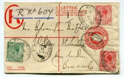 1919 2d registered stationery envelope (F) addressed to Brussels ...