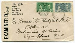1943 censored envelope addressed to American Virgin Islands. Franked ...