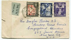 1942 censored airmail envelope addressed to New York. Franked 4c, 6c ...