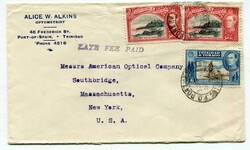 1939 envelope addressed to the U.S.A. Franked 2 x 3c and a single 6c ...