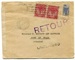 1943 censored envelope from Columbia addressed to Port of Spain, ...