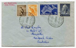 1957 multi franked airmail envelope addressed to Australia. Adhesives ...
