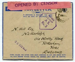 1944 stampless censored airletter addressed to the U.K. cancelled ...