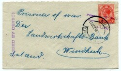 1916 censored envelope addressed to Windhuk from an internee in camp ...