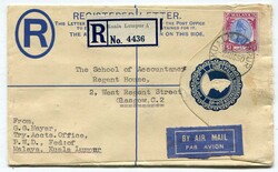 1950 20c Selangor 20c registered stationery envelope (G) addressed to ...