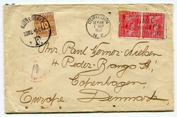 1932 taxed envelope addressed to DEnmark franked horizontal pair 1d ...