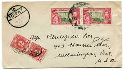 1937 taxed envelope addressed to the U.S.A. franked horizontal pair ...