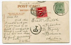 1911 taxed postcard addressed to Austria franked 1c adhesive tied ...