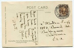 1935 postcard addressed to California franked 1 1/2d adhesive tied ...