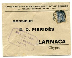 1915 censored envelope from Greece addressed to Larnaca with a fine ...