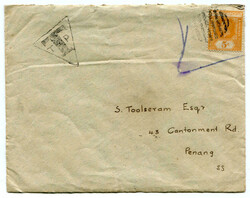 1925 taxed envelope addressed to Penang franked Straits Settlements ...