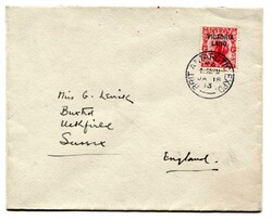 1913 envelope to Sussex Franked New Zealand 1d 'Dominion' overprinted ...