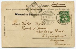 1904 postcard from Switzerland addressed to Jamaica. Straight line ...