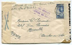 1943 multi censored envelope addressed to Marseille France franked 3d ...